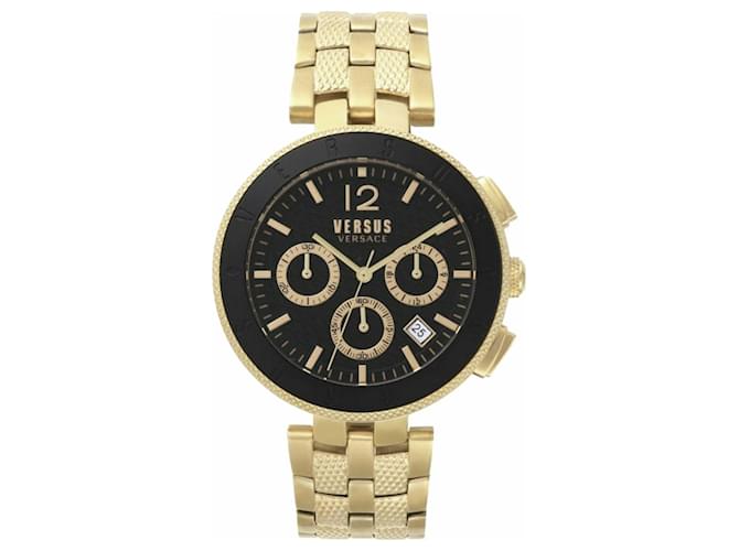 Autre Marque Versus Versace Logo Gent Chrono Bracelet Watch Golden Metallic  ref.439838