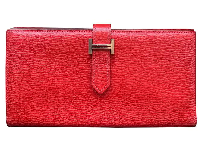 Béarn Hermès Bearn Wallet Rot Leder  ref.439912
