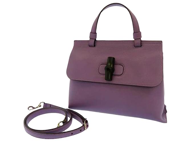 Bolsa de couro Gucci Purple Bamboo Daily Roxo Bezerro-como bezerro  ref.440105
