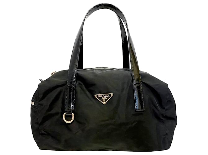Prada Black Tessuto Boston Bag Leather Pony-style calfskin Nylon Cloth  ref.440108