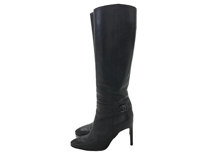 Chanel Boots Black Leather  ref.440331