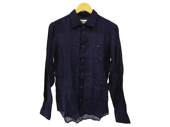 Vivienne Westwood MAN 2016 / Orb embroidery / Long sleeve shirt / 44 / Linen / NVY / Solid color Navy blue  ref.440720