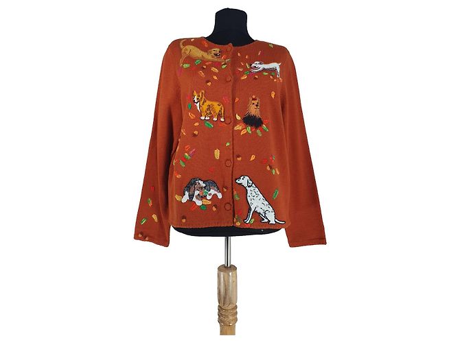 Autre Marque Cardigan Michael Simon Algodão Rami Bordado de Cães Tamanho L Multicor