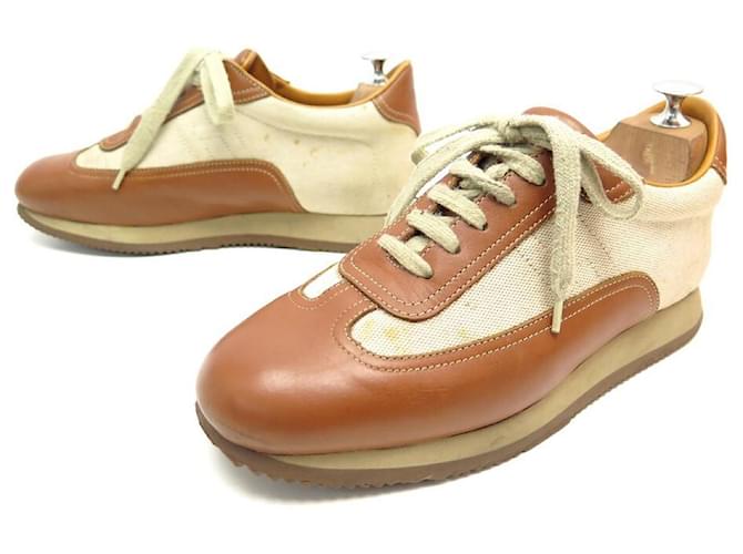Hermès HERMES QUICK H SHOES 41.5 BROWN LEATHER AND CANVAS SNEAKERS SNEAKERS SHOES  ref.440769