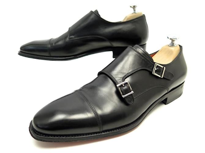 SANTONI BI BUCKLE MOCCASIN SHOES 9 IT 44 EN BLACK LEATHER + SHOES  ref.440784