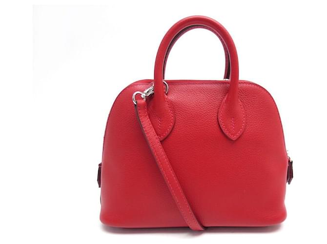 Hermès NEW HERMES MINI BOLIDE HANDBAG IN RED LEATHER + SHOULDER STRAP NEW HAND BAG PURSE  ref.440785