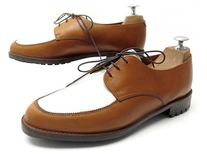 Hermès Zapatos de hermes 42 ZAPATO DERBY DE GOLF DE HOMBRE EN BICOLOR ORO Y PIEL BLANCO Cuero  ref.440797
