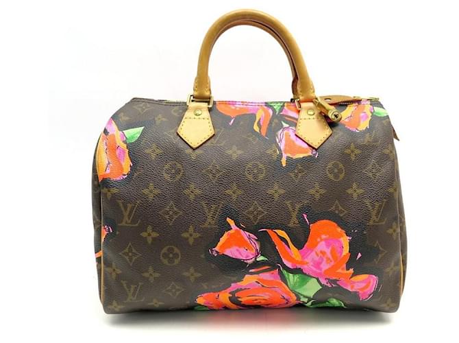 Louis Vuitton Speedy Handbag 30 PINK M48610 STEPHEN SPROUSE MONOGRAM LV ROSES Brown Cloth  ref.440820