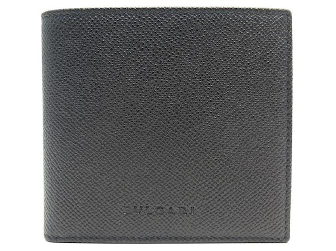 NEW BULGARI WALLET PURSE IN BLACK GRAINED LEATHER LEATHER WALLET  ref.440868