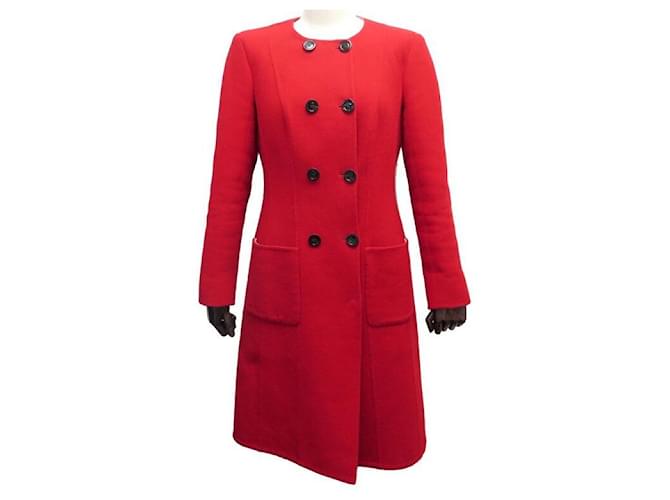 NEW LONG COAT CHRISTIAN DIOR M 38 IN RED WOOL NEW RED WOOL COAT  ref.440883