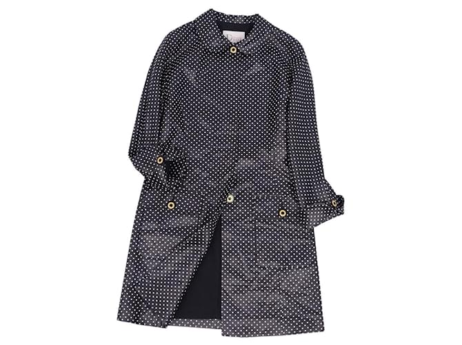 [UTILISÉ] Vintage Christian Dior manteau à pois or bouton extérieur dames Polyester Acetate Noir  ref.441048