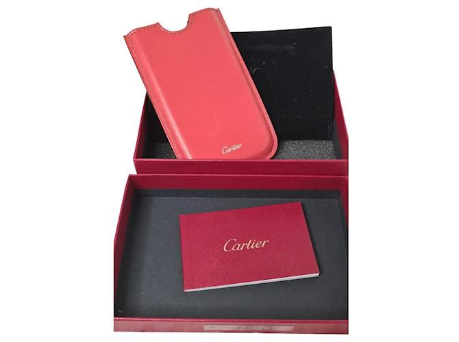 Cartier Purses, wallets, cases Coral Leather  ref.441209