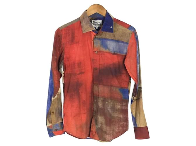 Vivienne Westwood MAN UNION JACK SHIRT / Long-sleeved shirt / 44 / Cotton / Multicolor / Total pattern / Orb / Embroidery / Union Multiple colors  ref.441278