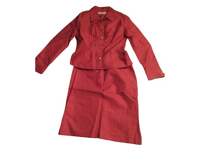 Thierry Mugler Skirt suit Red Cotton  ref.441416