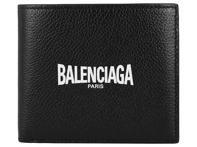 Balenciaga Cash Square Herren-Geldbörse mit gefalteten Münzen Schwarz Leder  ref.441451