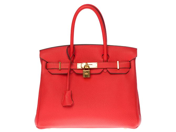 Hermès Impresionante bolso de mano de Hermes Birkin. 30 en cuero Togo rojo capuchino, adornos de metal chapado en oro Roja  ref.441478