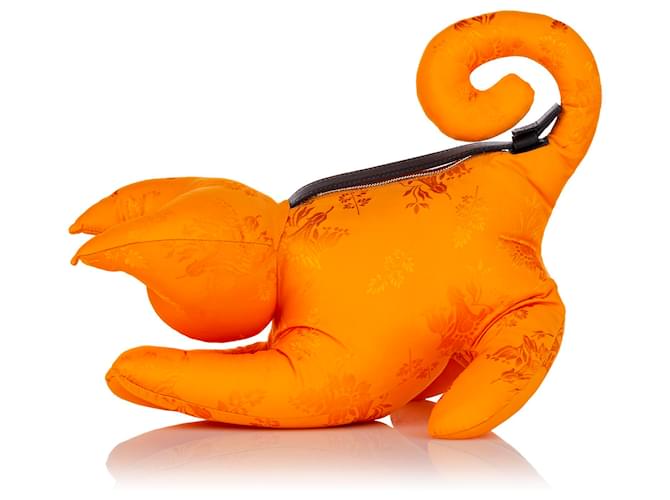 Sac à main Loewe Orange Floral Cat Top Handle Cuir Toile Veau façon poulain Tissu Marron Marron foncé  ref.441498