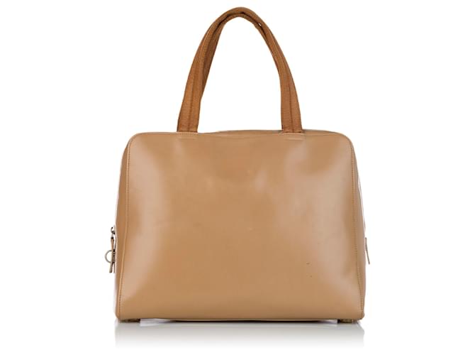 Prada Brown Leather Business Bag Beige Cloth Pony-style calfskin Cloth  ref.441532