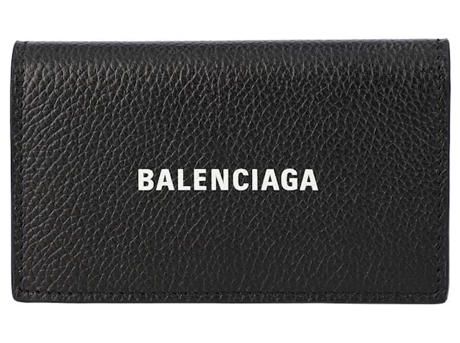 Porta-chaves Balenciaga Men's Cash com logo contrastante Preto Couro  ref.442234