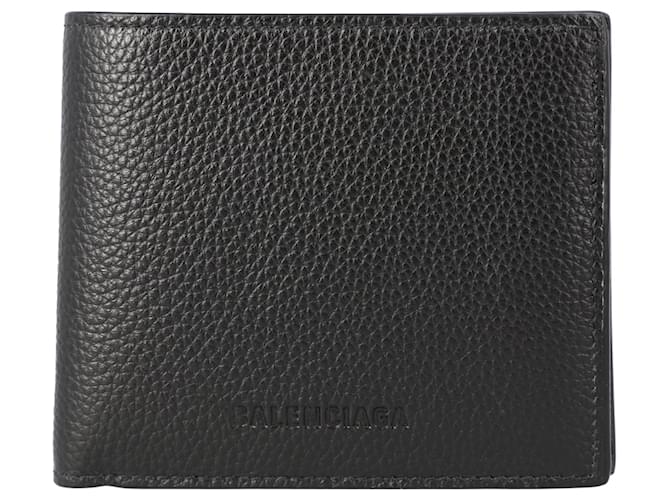 Balenciaga Men's Essential square folded coin wallet in black Leather  ref.442248