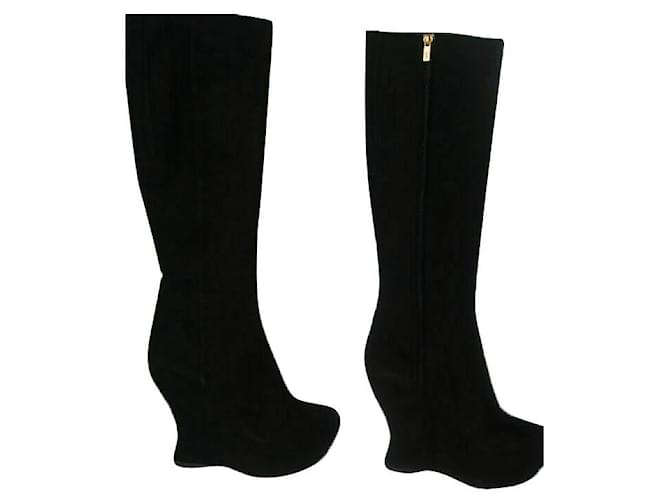 NWT YSL Yves Saint Laurent Studio 75 Platform Black Boots Shoes 8 US 38 eu Suede  ref.442404