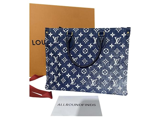 Louis Vuitton Onthego denim tote bag Blue Navy blue Light blue