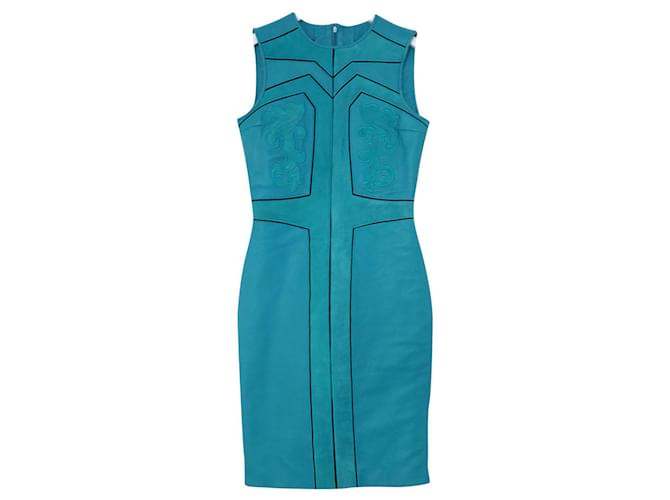 Versace Turqouise Embroidered Leather Dress Turquoise  ref.442788