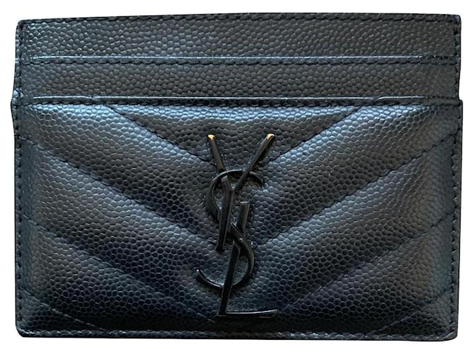 Saint Laurent Carteira de cartão monograma Preto Couro  ref.443250