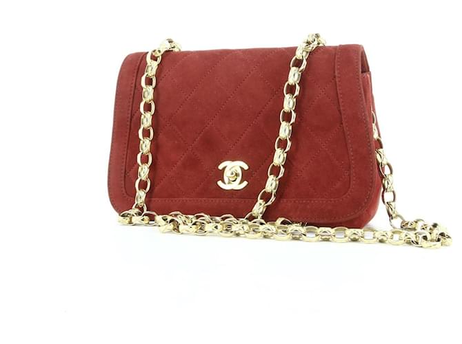 Chanel Trapeze Classic flap 1990's Red Suede  ref.443349