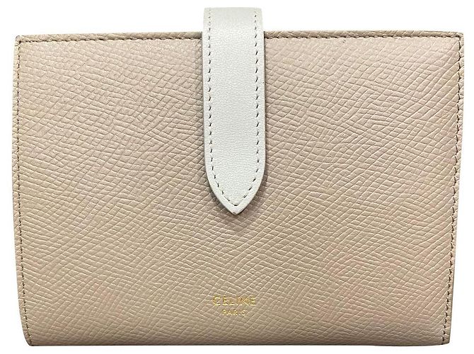 Carteira Céline Medium Strap Taupe e Azul Celeste em Couro Bege