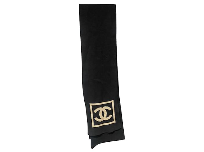 Chanel Echarpes Coton Noir Beige  ref.443364