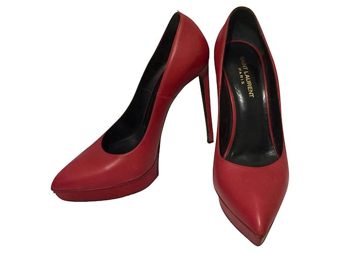 Sapatos de plataforma de couro Saint Laurent Red Janis Vermelho  ref.443376