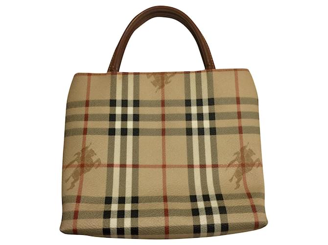 Burberry Beige Haymarket Check Coated Canvas and Leather Small Tote