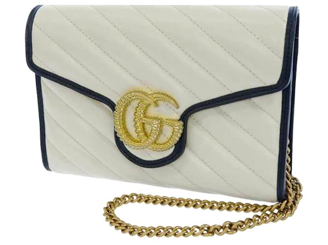 Gucci White Mini GG Marmont Wallet on Chain Leather Pony-style