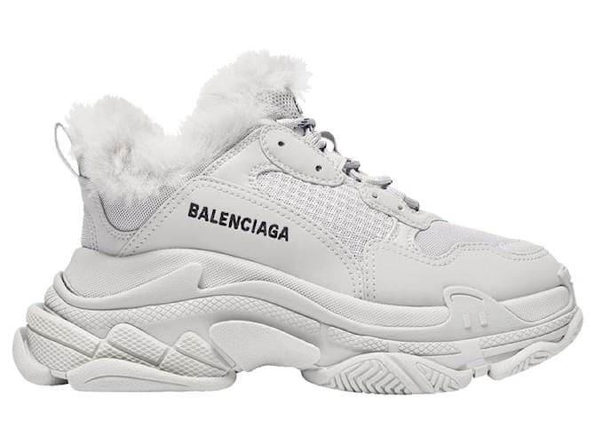 Balenciaga Sneakers Triple S Fourrées en Toile Blanche  ref.443660