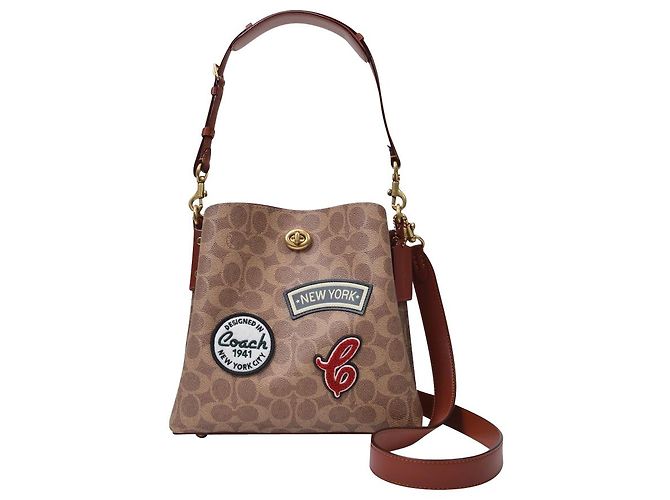Coach Bolsa Balde Willow em Lona Marrom e Patches