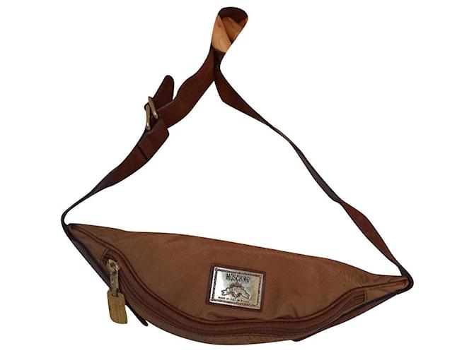 Moschino Redwall belt bag Brown Beige Leather Cloth  ref.444131