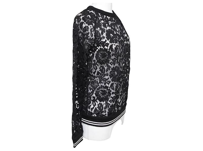Valentino Camicetta a maniche lunghe M con camicia di pizzo floreale bianca nera Nero Cotone Viscosa Poliammide  ref.444205