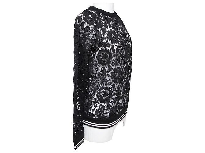 Valentino Camicetta a maniche lunghe M con camicia di pizzo floreale bianca nera Nero