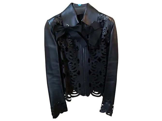 Fendi Floral Pattern Biker Leather Jacket Size L Black