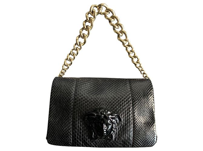 Versace Palazzo Handtasche aus Python Schwarz 