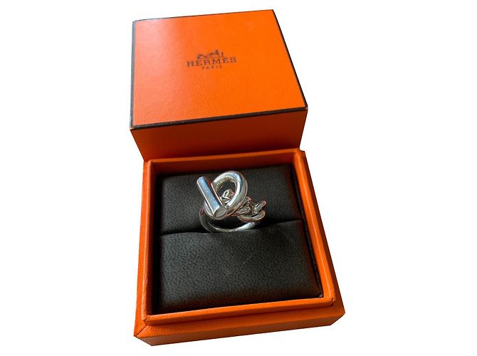 Hermès Croisette Ring Silver Large Model Size 50 Silvery