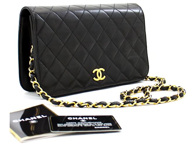 CHANEL Full Flap Chain Shoulder Bag Clutch Black Quilted Lambskin Leather  ref.444395