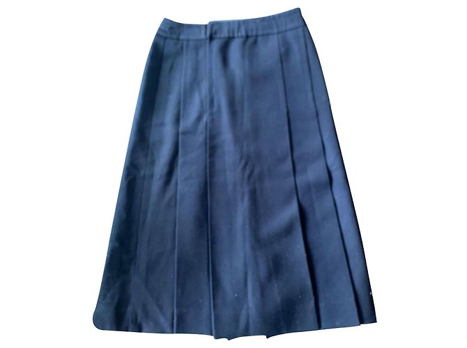 Saia midi Céline azul marinho com cinto de couro e corrente dourada Preto