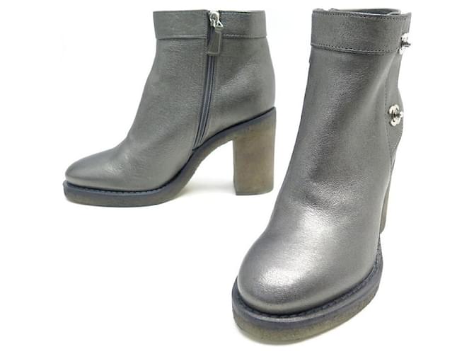 NEW CHANEL SHOES ANKLE BOOTS TIMELESS G CLASP31285 38 CC BOOTS LOGO Grey  Leather  - Joli Closet