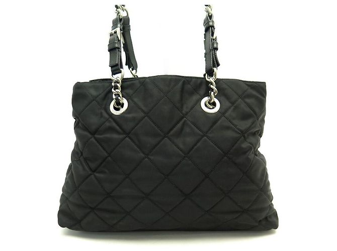 BOLSA DE MÃO PRADA EM LONA DE NYLON ACOLCHOADO PRETO