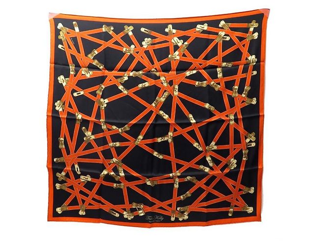 Kelly Hermès RARA SCIARPA HERMES TRES KELY SQUARE 70 SCIARPA IN SETA NERA SMERIGLIATA + SCATOLA Nero