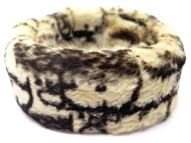 NEW VINTAGE CHRISTIAN DIOR OBLIQUE PATTERN BRACELET IN BEIGE RABBIT FUR
