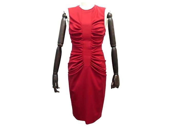 CHRISTIAN DIOR M SLEEVELESS COCKTAIL DRESS 38 RED WOOL DRESS  ref.444625