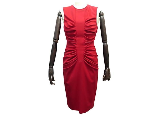 VESTIDO DE COCTEL SIN MANGAS DE CHRISTIAN DIOR M 38 Vestido rojo de lana  Roja ref.444625 - Joli Closet